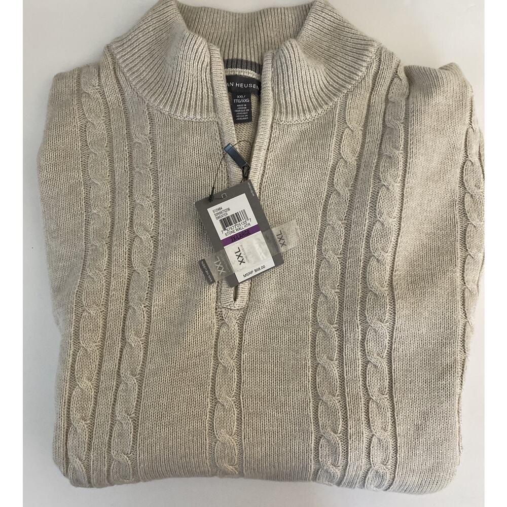 New Van Heusen Men 1/4 zip Knit Pullover Sweater Stone Heather Plus 2XL FLAW